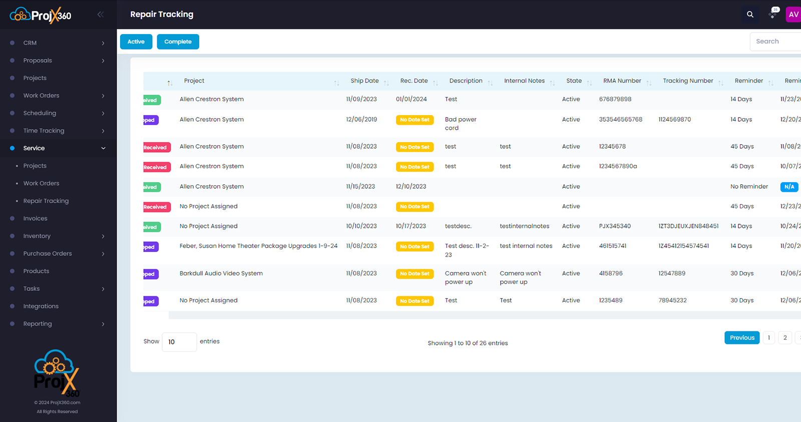 Service Repair Tracking